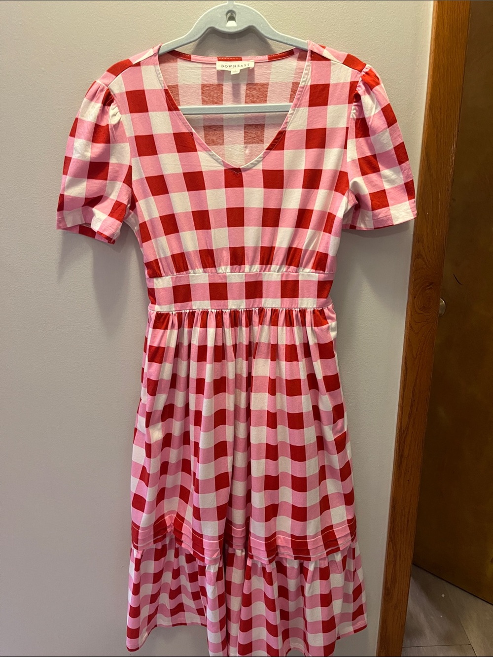 DownEast Red and White and Pink Gingham Midi Dress